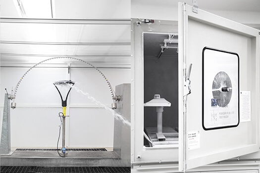 Test IP pour l'entrée de poussière et de liquide dans les laboratoires AEC Illuminazione